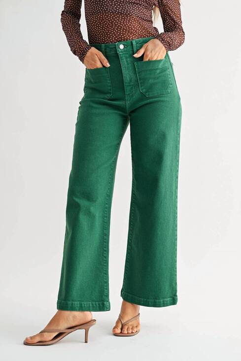 JUST BLACK DENIM Denim - NEW JUST BLACK DENIM patch pocket wide leg jeans in green